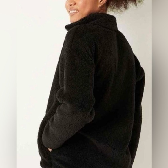 PINK Victoria's Secret Black Zip Up Fleece Sweater/Jacket - Picture 4 of 8